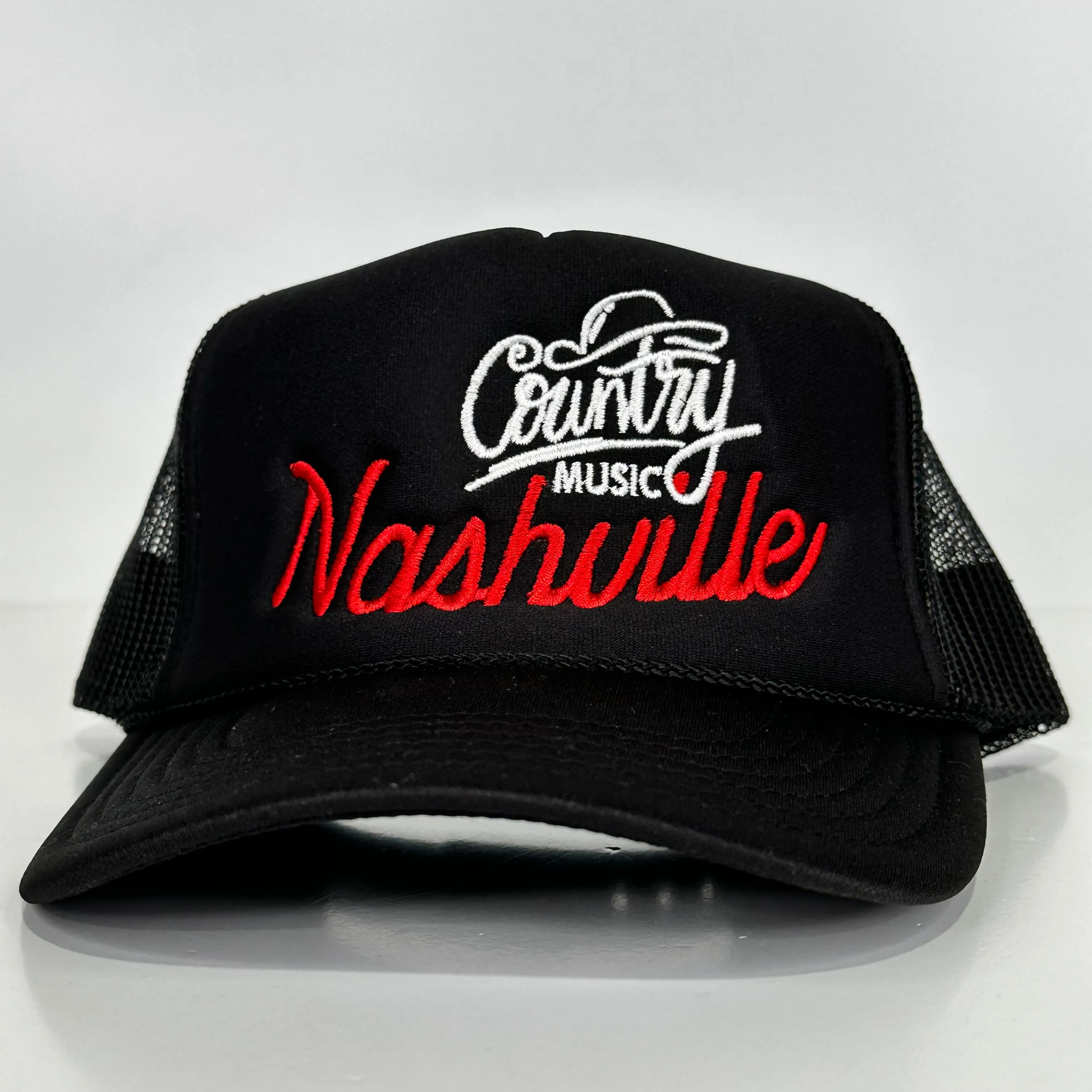 NASHVILLE COUNTY MUSIC Black Mesh Trucker SnapBack Hat Cap Custom Embroidery
