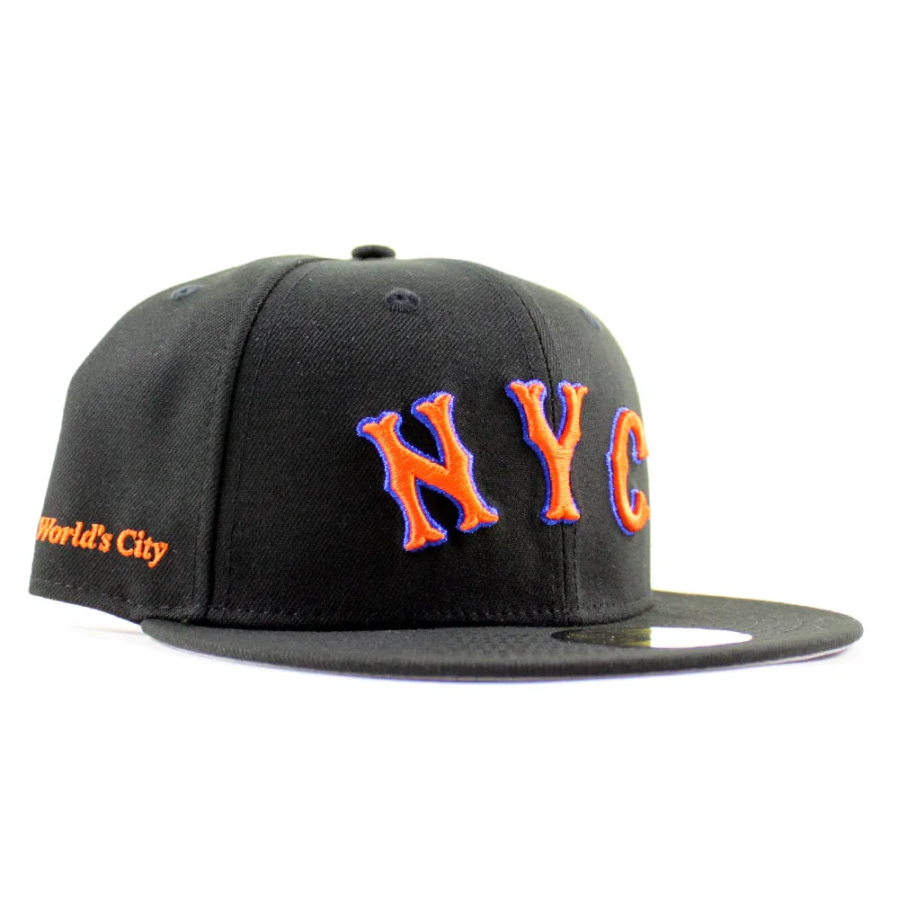 New York Mets The Worlds City Patch New Era 59Fifty Fitted Hat (Black Gray Under Brim)
