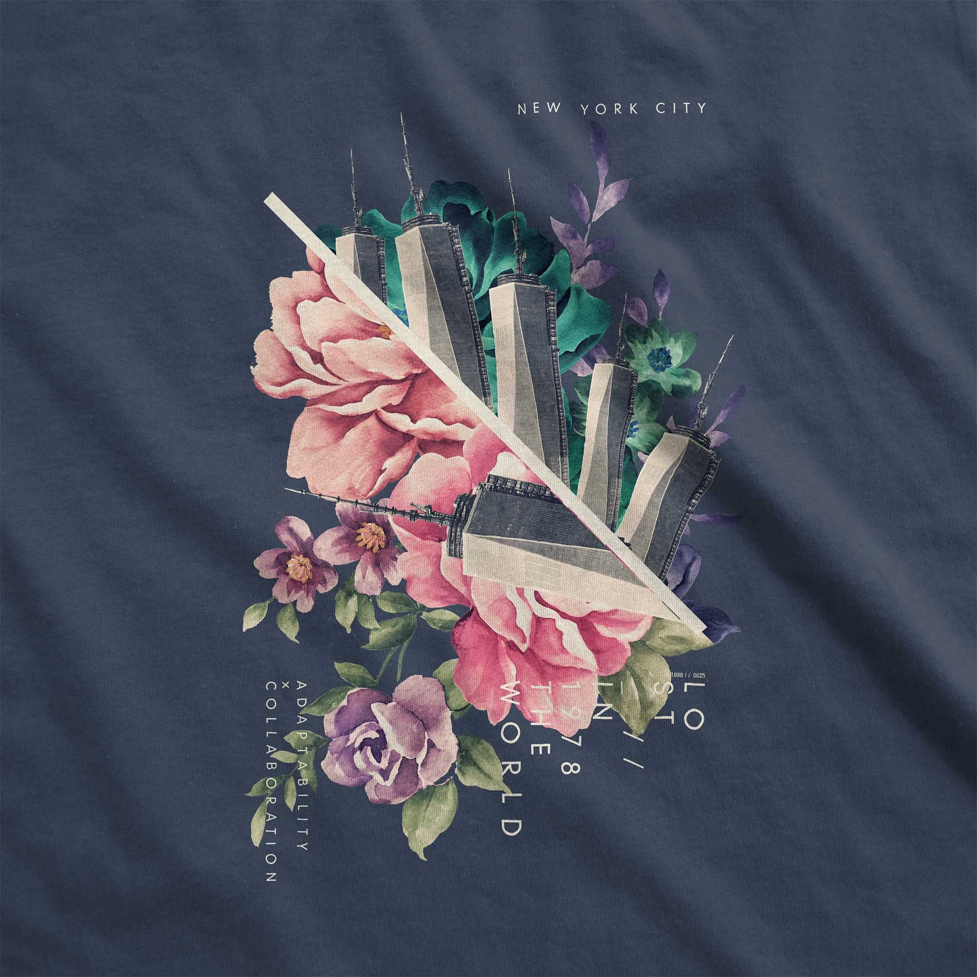 NYC Floral Collage - Adult Unisex Jersey Crew Tee