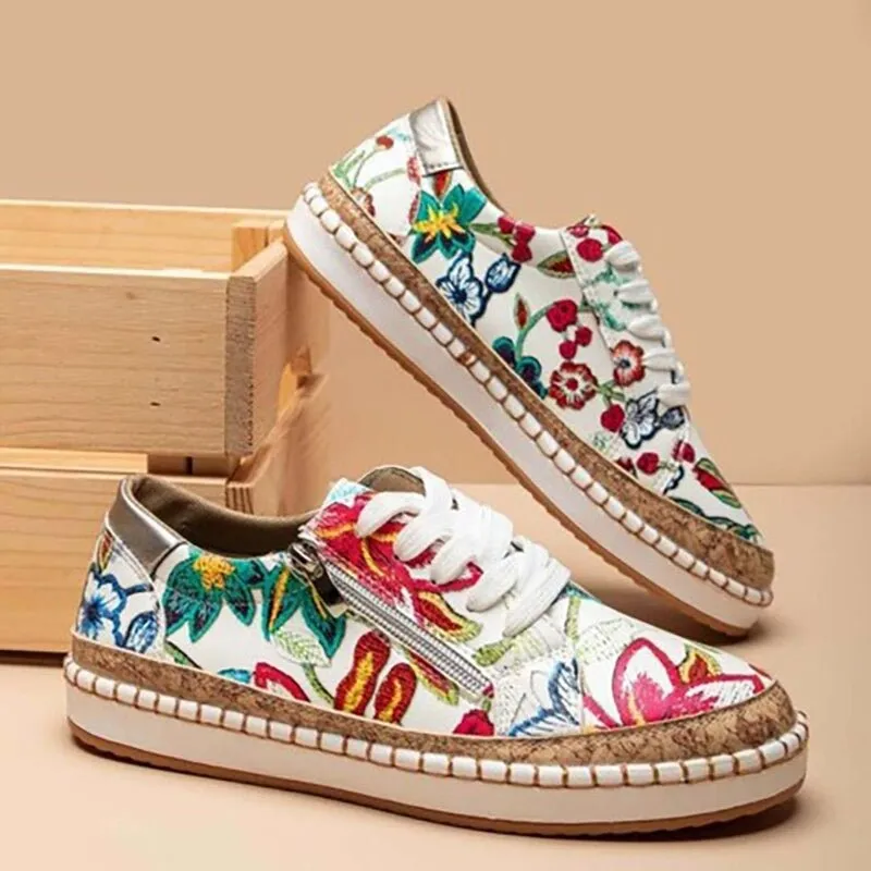 Oluchi™ Orthopedic Sneakers with Zipper and Floral Pattern