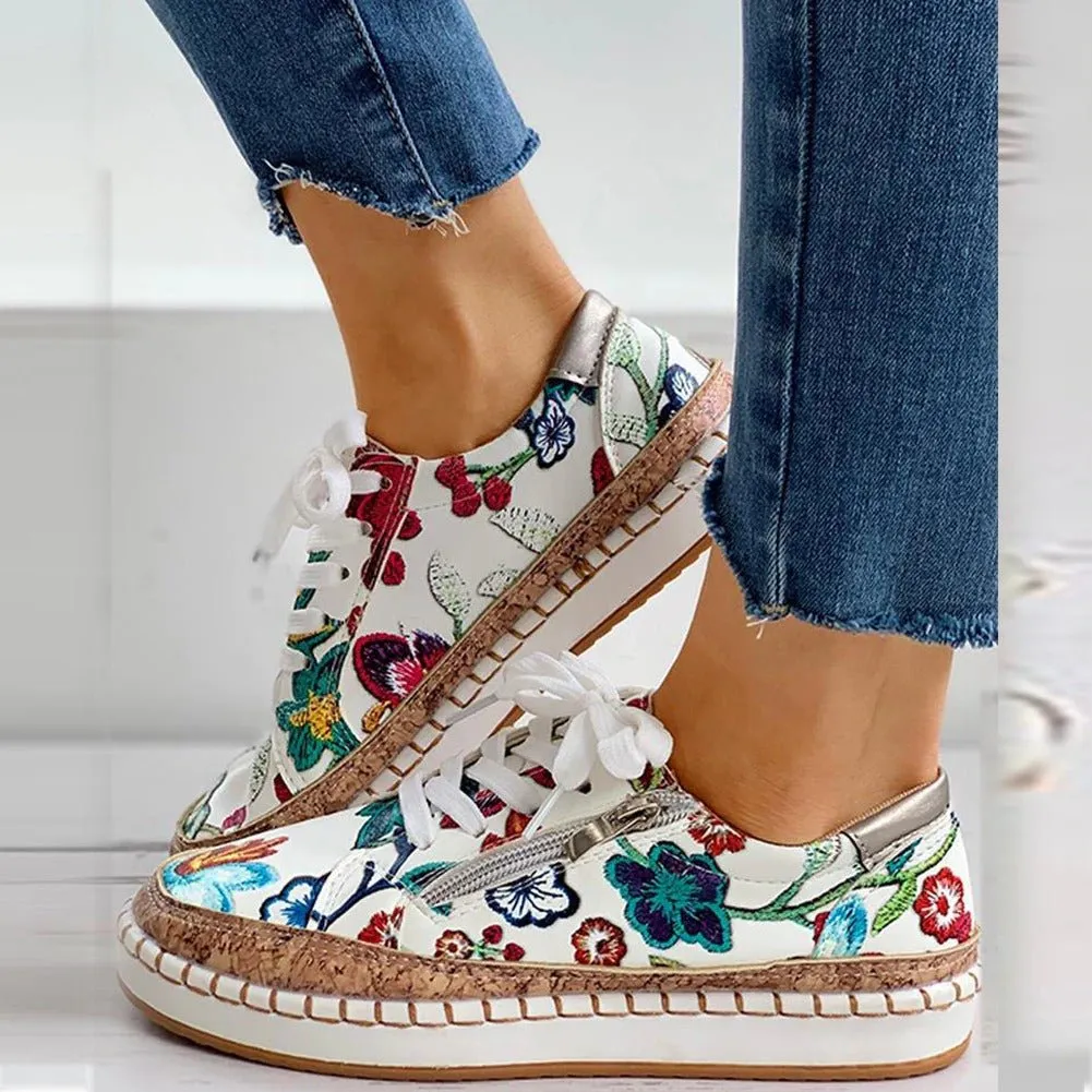 Oluchi™ Orthopedic Sneakers with Zipper and Floral Pattern