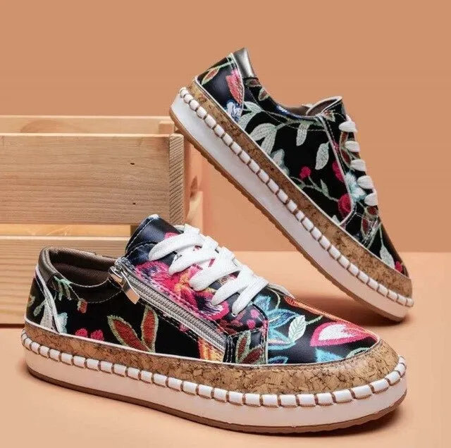 Oluchi™ Orthopedic Sneakers with Zipper and Floral Pattern