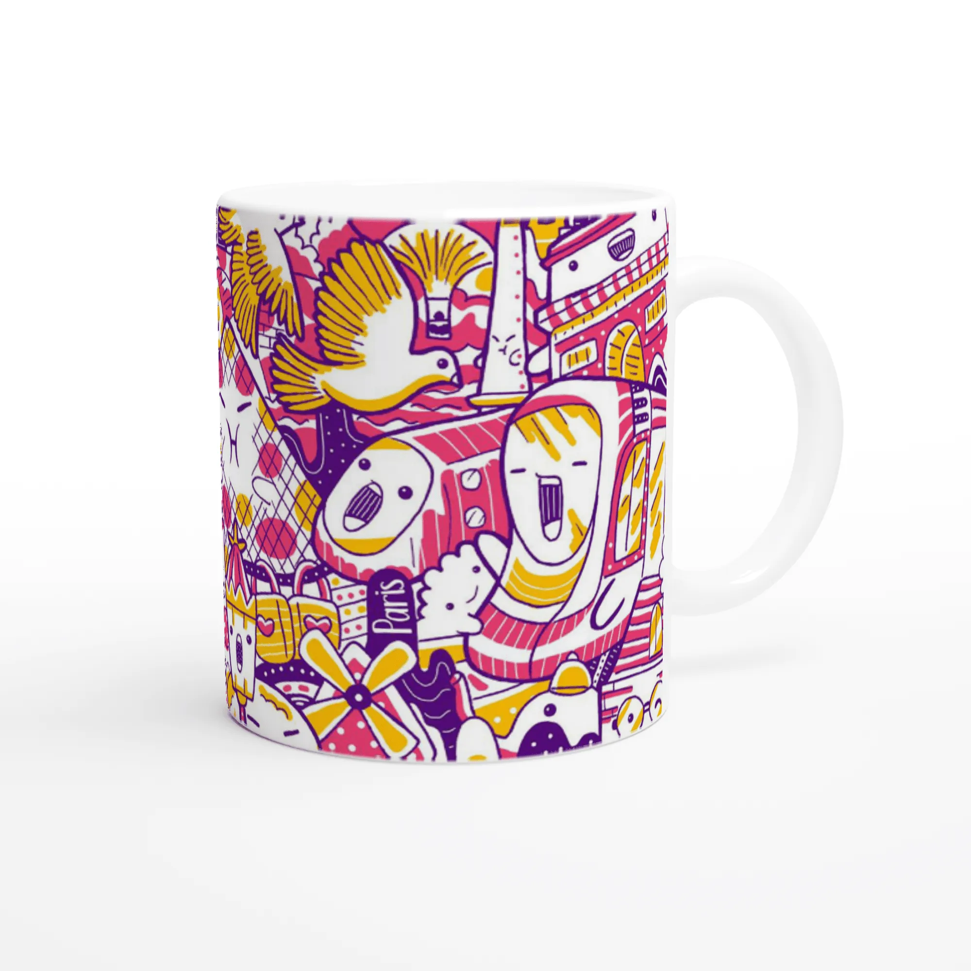 Paris City Illustration, White 11oz Ceramic Mug