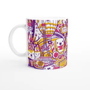 Paris City Illustration, White 11oz Ceramic Mug