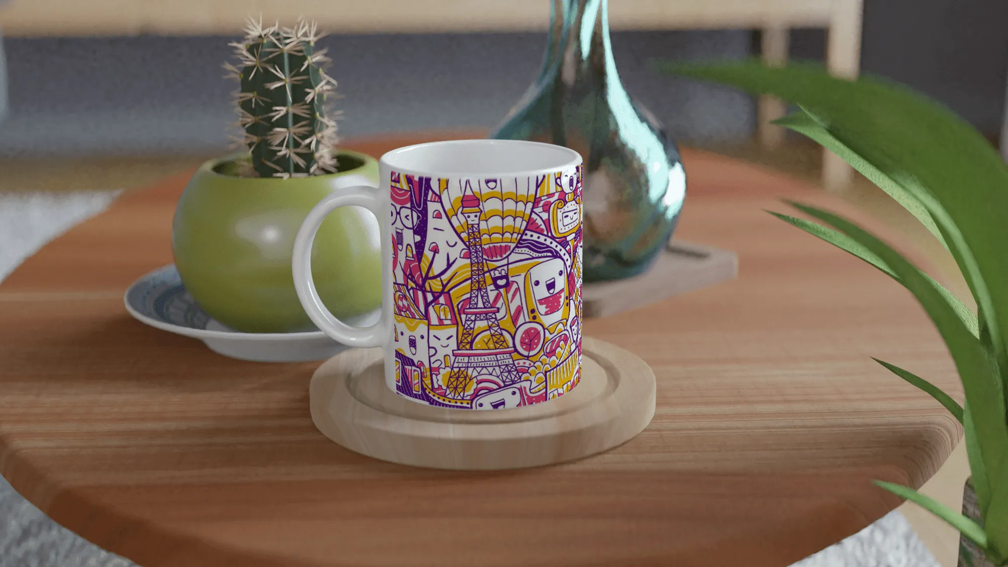 Paris City Illustration, White 11oz Ceramic Mug