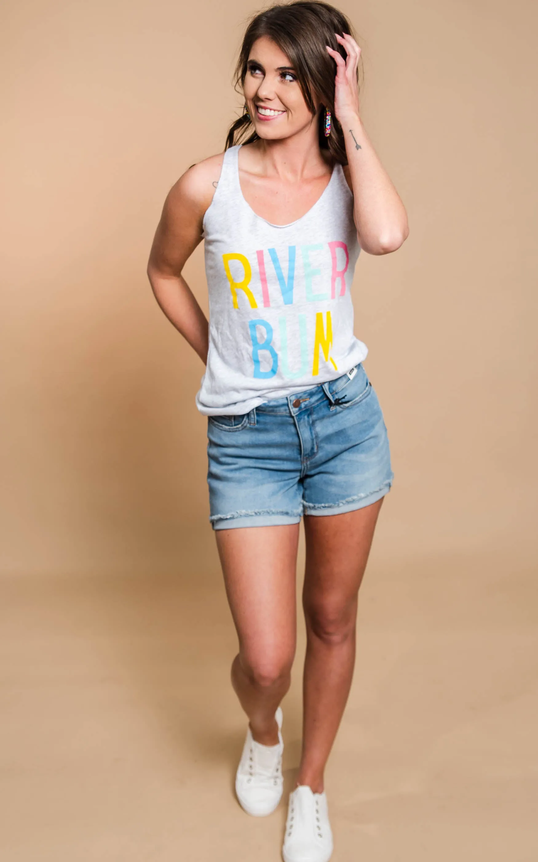 Rainbow River Bum RacerbackTank Top - Heather Gray** - Final Sale