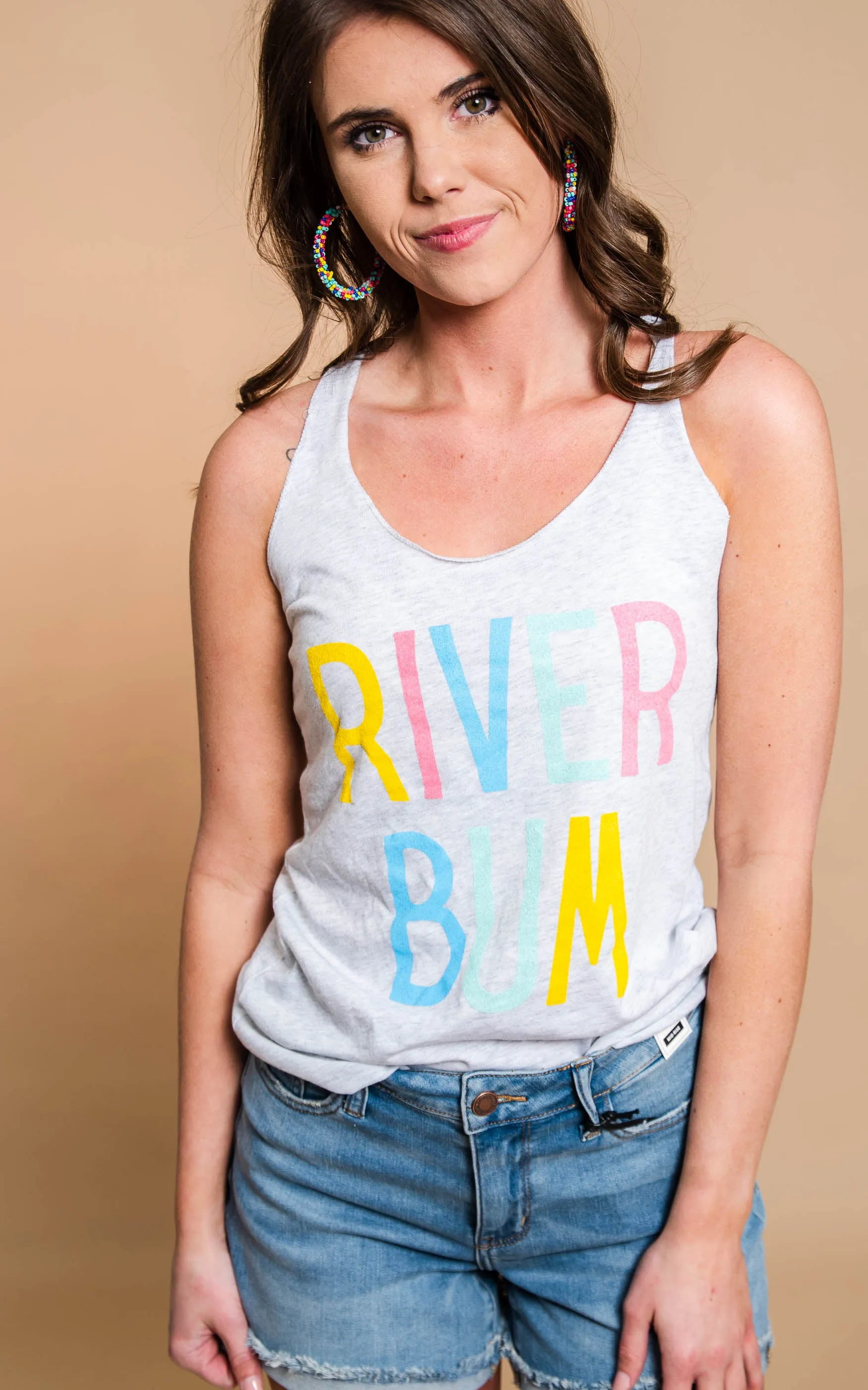 Rainbow River Bum RacerbackTank Top - Heather Gray** - Final Sale