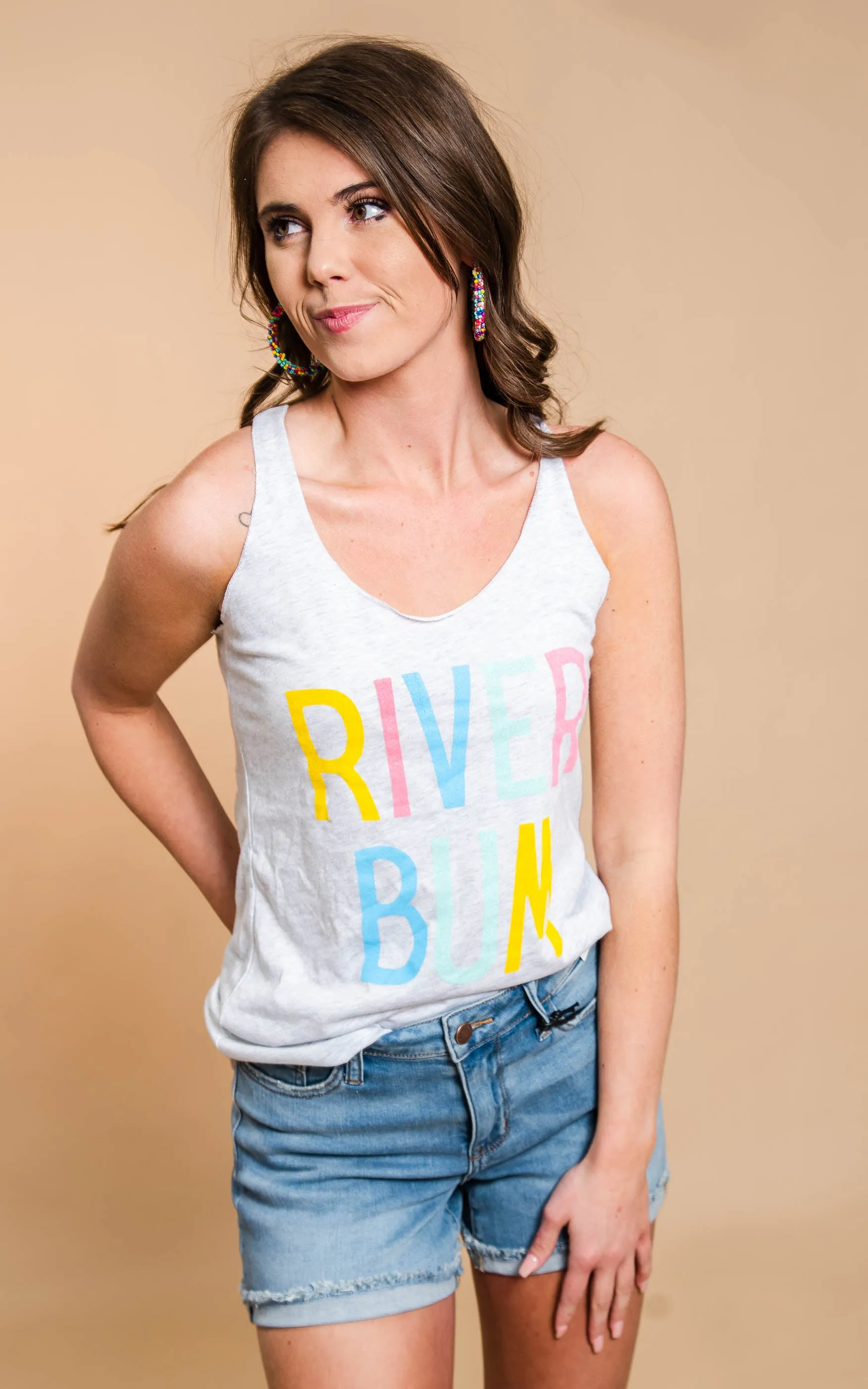 Rainbow River Bum RacerbackTank Top - Heather Gray** - Final Sale