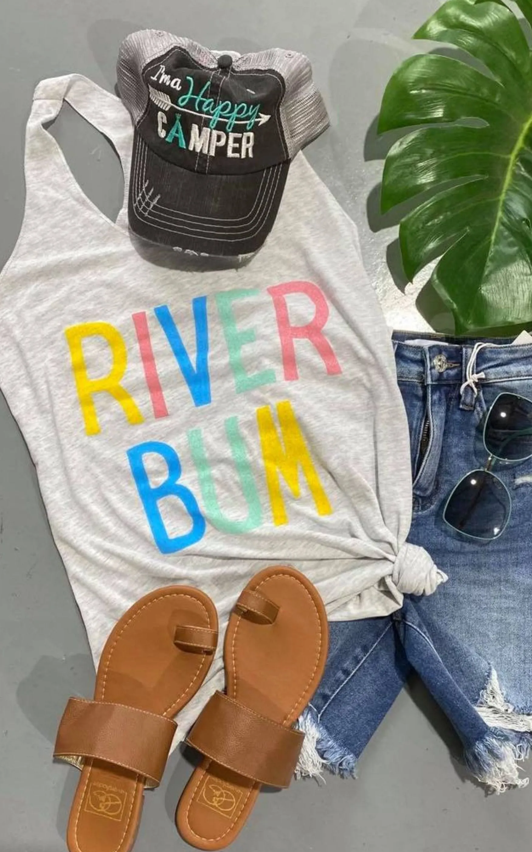 Rainbow River Bum RacerbackTank Top - Heather Gray** - Final Sale