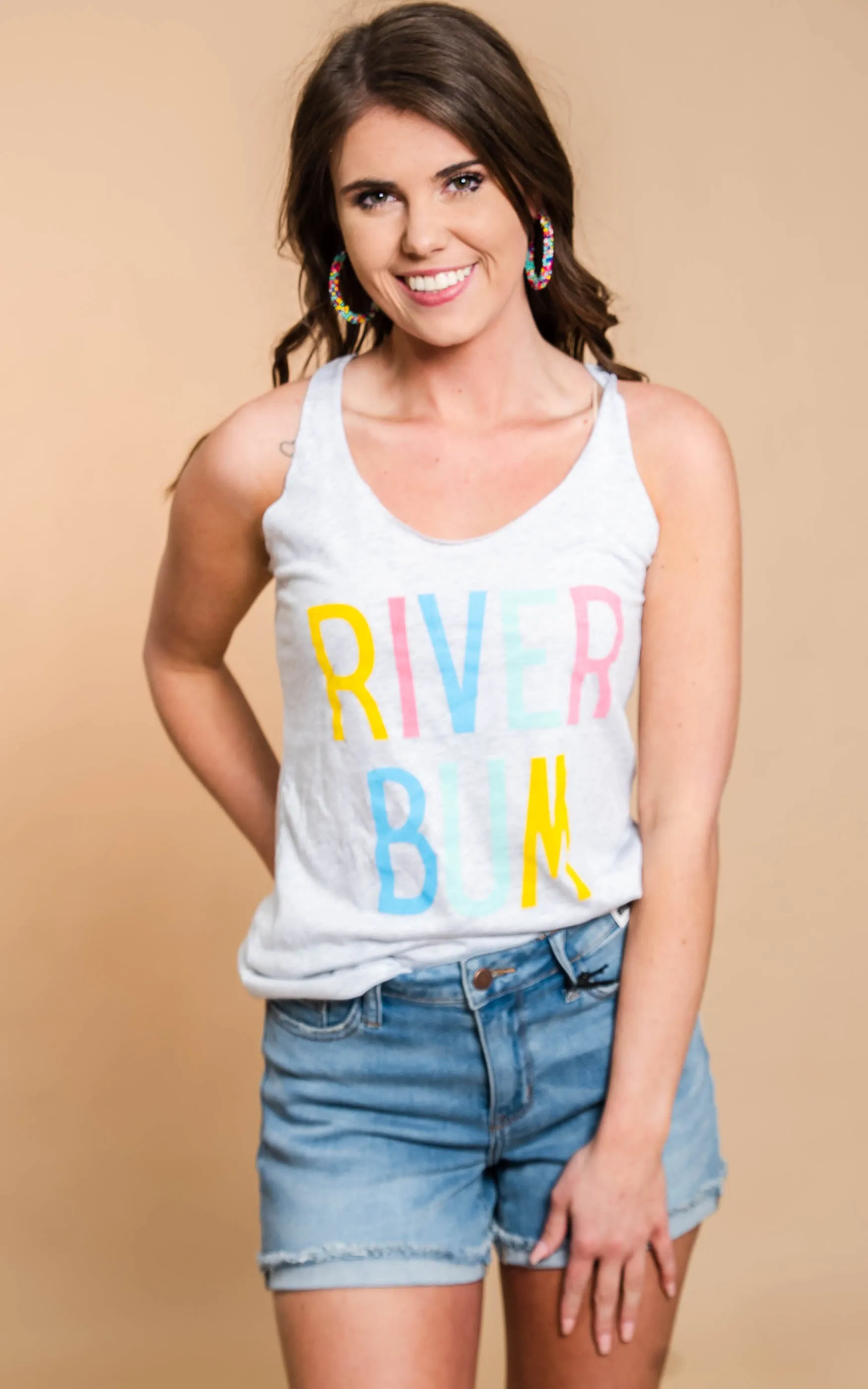 Rainbow River Bum RacerbackTank Top - Heather Gray** - Final Sale