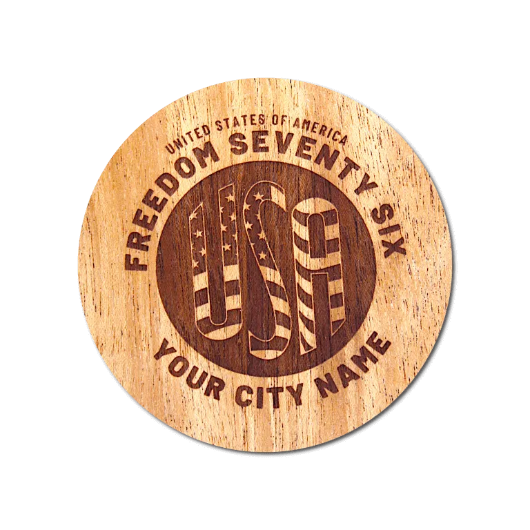 Real Wood Sticker - Freedom '76 Collection (Customized with your City & State)