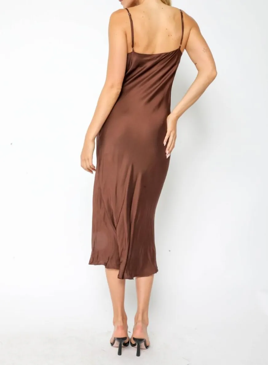 Satin Cowl Neck Midi Dress