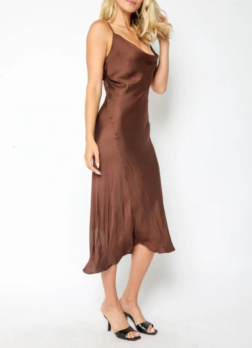 Satin Cowl Neck Midi Dress