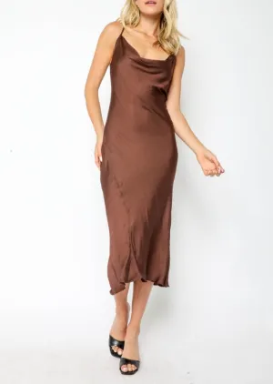 Satin Cowl Neck Midi Dress