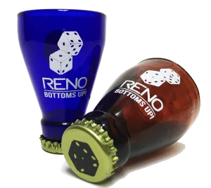 Souvenir Shot Glass Reno, Nevada, Biggest Little City in the World, Roll-of-the-Dice Bottle Top Shot Glass