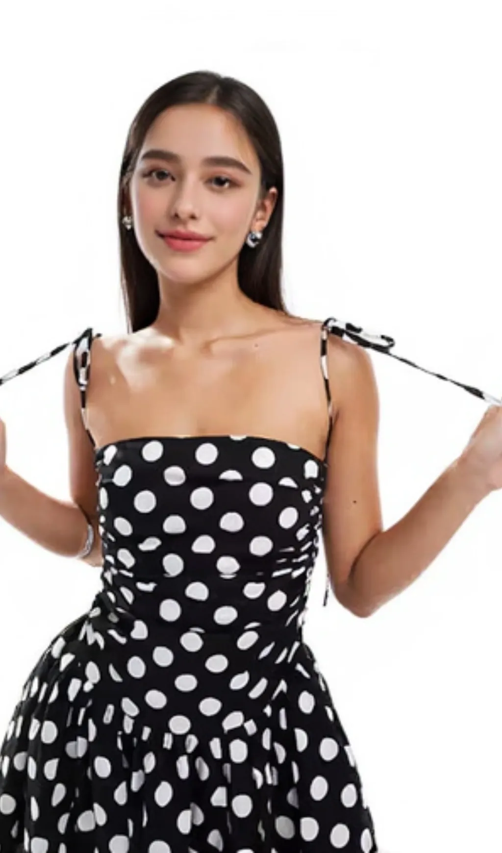 strap midi dress in mono polka dot