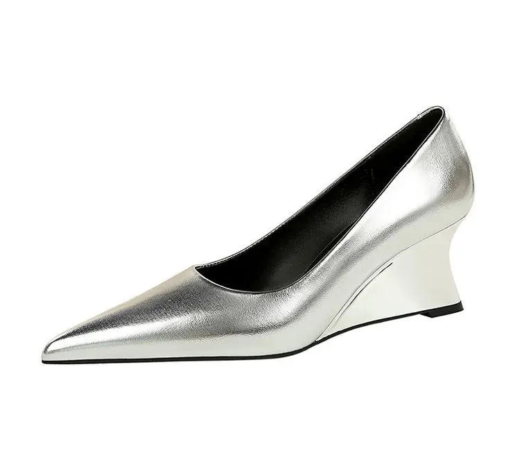 Women Pumps Pointed Toe Retro Shoes Women Shoes Designer Shallow Wedges High Heels Banquet Mules