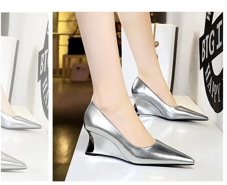 Women Pumps Pointed Toe Retro Shoes Women Shoes Designer Shallow Wedges High Heels Banquet Mules