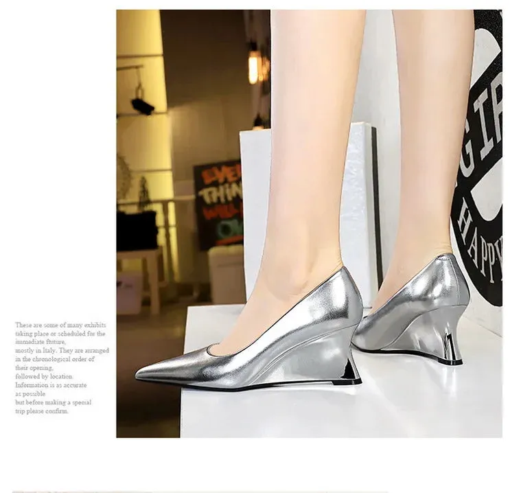 Women Pumps Pointed Toe Retro Shoes Women Shoes Designer Shallow Wedges High Heels Banquet Mules
