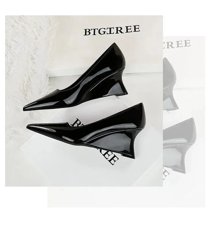 Women Pumps Pointed Toe Retro Shoes Women Shoes Designer Shallow Wedges High Heels Banquet Mules