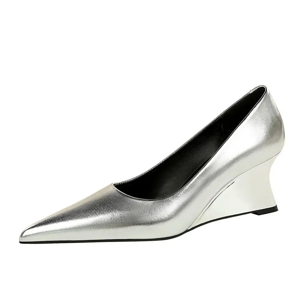Women Pumps Pointed Toe Retro Shoes Women Shoes Designer Shallow Wedges High Heels Banquet Mules