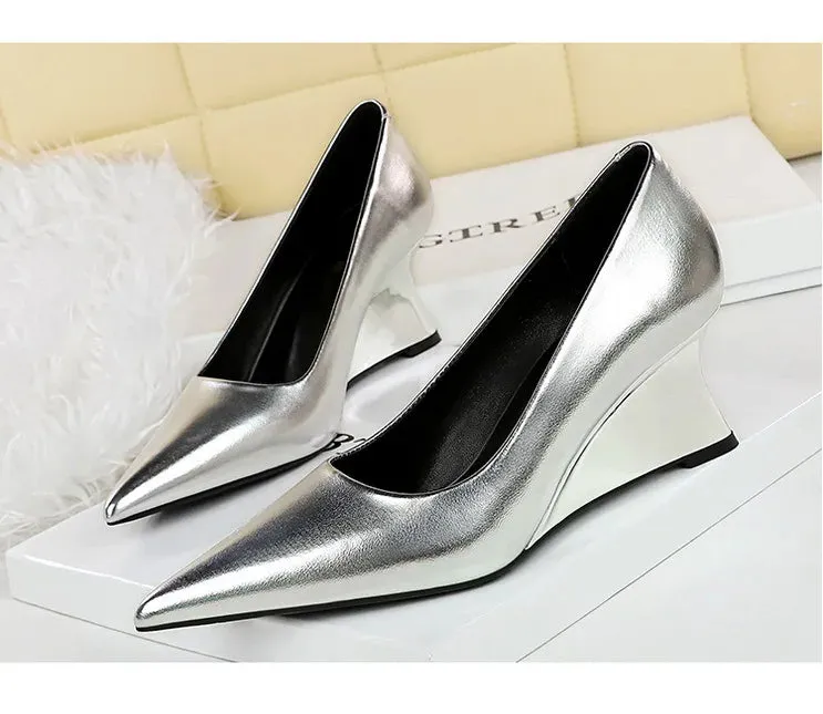 Women Pumps Pointed Toe Retro Shoes Women Shoes Designer Shallow Wedges High Heels Banquet Mules