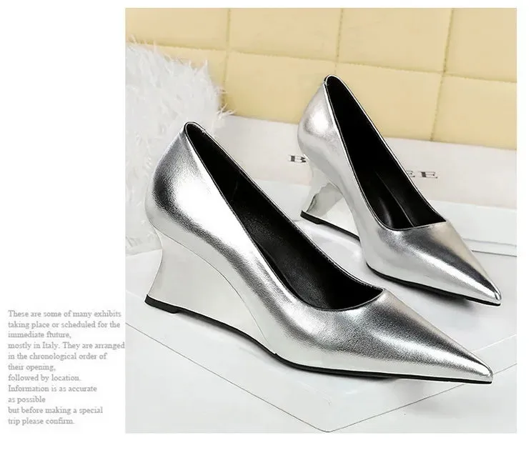 Women Pumps Pointed Toe Retro Shoes Women Shoes Designer Shallow Wedges High Heels Banquet Mules