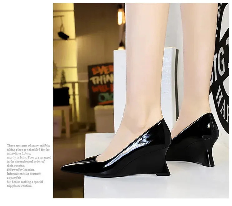 Women Pumps Pointed Toe Retro Shoes Women Shoes Designer Shallow Wedges High Heels Banquet Mules