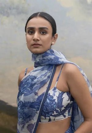 Yam   I   Santorini Bralette BLOUSE  CHANDERI SILK BLUE & WHITE An Indian Summer YAMBL16