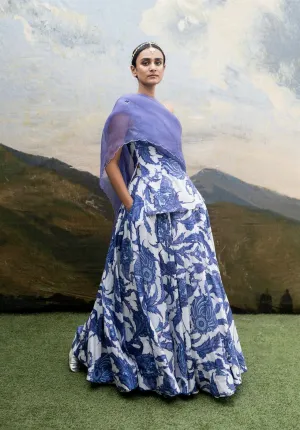 Yam   I   Santorini Lehenga LEHENGA SET  CHANDERI SILK & ORGANZA (DUPATTA) BLUE & WHITE An Indian Summer YAMLG03