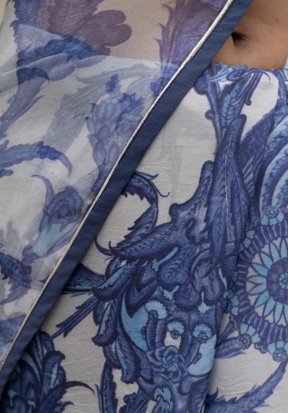 Yam   I   Santorini Saree SAREE Blouse Not Included SILK & ORGANZA BLUE & WHITE An Indian Summer YAMSR06