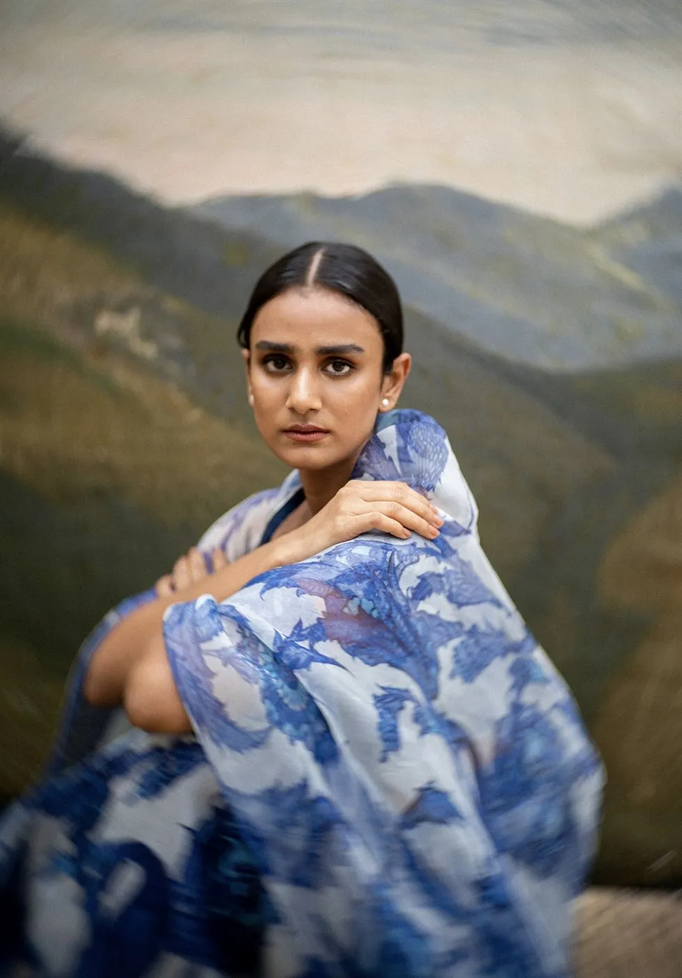Yam   I   Santorini Saree SAREE Blouse Not Included SILK & ORGANZA BLUE & WHITE An Indian Summer YAMSR06