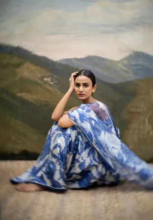 Yam   I   Santorini Saree SAREE Blouse Not Included SILK & ORGANZA BLUE & WHITE An Indian Summer YAMSR06