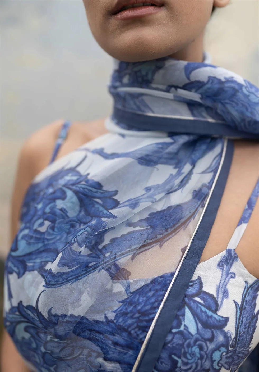 Yam   I   Santorini Saree SAREE Blouse Not Included SILK & ORGANZA BLUE & WHITE An Indian Summer YAMSR06