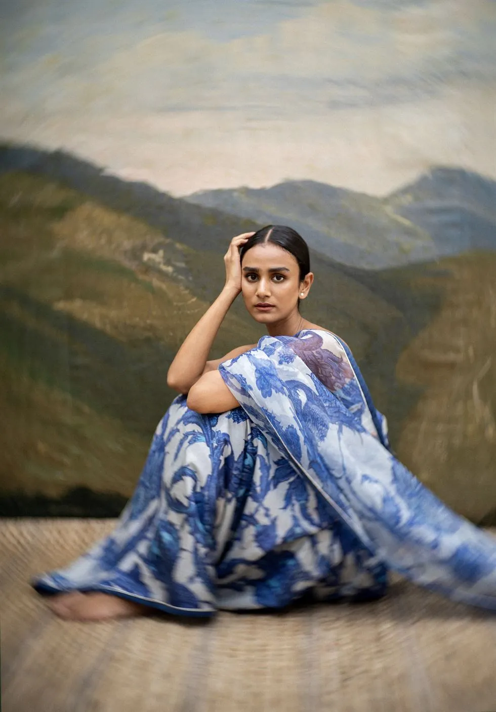 Yam   I   Santorini Saree SAREE Blouse Not Included SILK & ORGANZA BLUE & WHITE An Indian Summer YAMSR06
