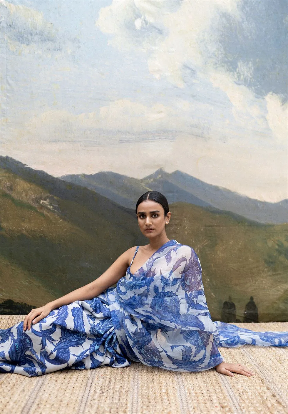 Yam   I   Santorini Saree SAREE Blouse Not Included SILK & ORGANZA BLUE & WHITE An Indian Summer YAMSR06
